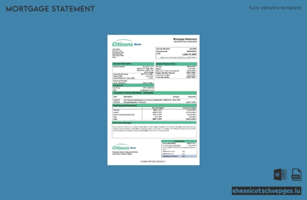 Beispiel-Word- und PDF-Vorschau eines Hypothekenauszugs der Nepal Citizens Bank International